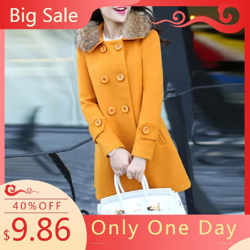 New 2019 Blends Woolens Overcoat Fur Collar Female Coat Autumn Winter Coats And Jackets Women Coat Women's Wool Coats Long Tops