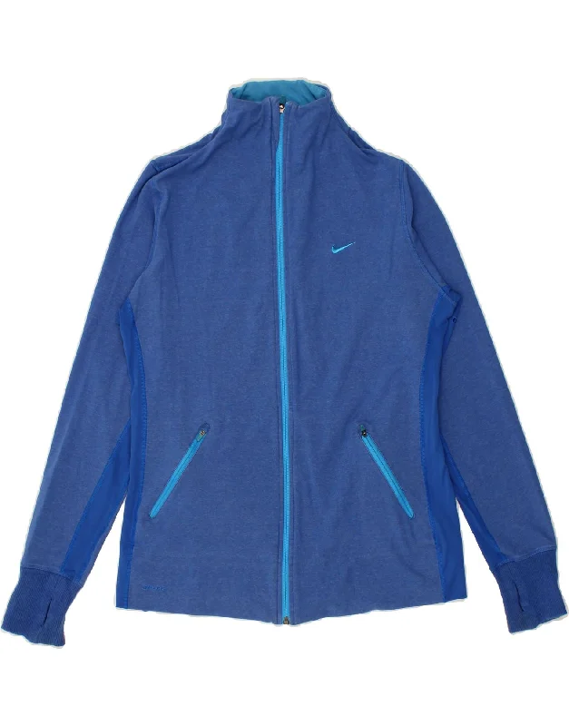 NIKE Womens Dri Fit Tracksuit Top Jacket UK 16 XL Blue Flecked Cotton