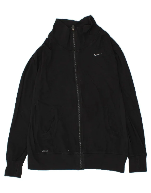 NIKE Womens Dri Fit Tracksuit Top Jacket UK 18 XL Black Cotton