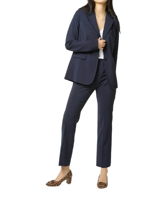 Sarah Jacket In Navy Stretch Wool Seersucker