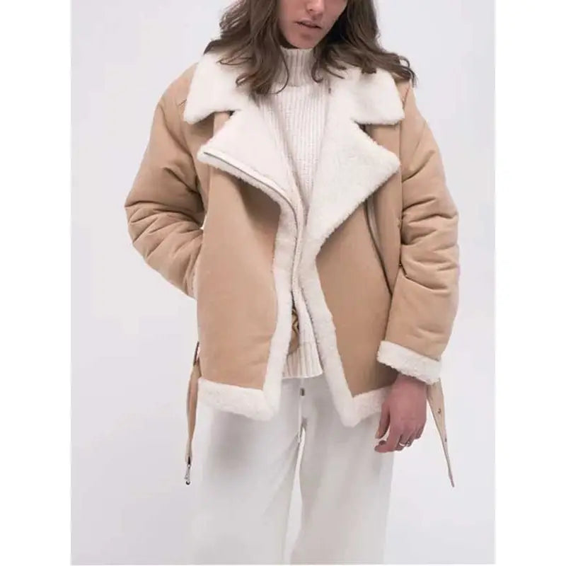 Sheepskin Aviator Beige Shearling Jacket For Women’s