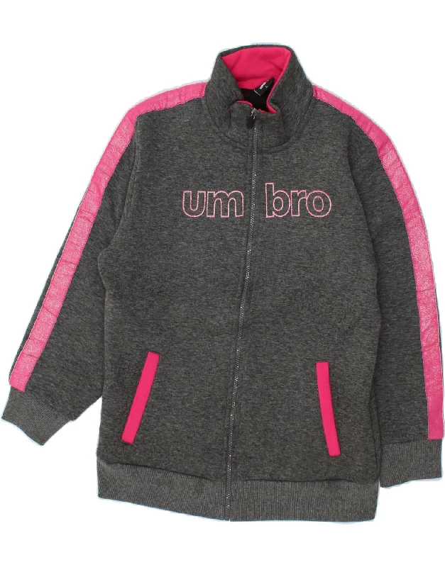 UMBRO Womens Graphic Tracksuit Top Jacket UK 14 Large Grey Cotton