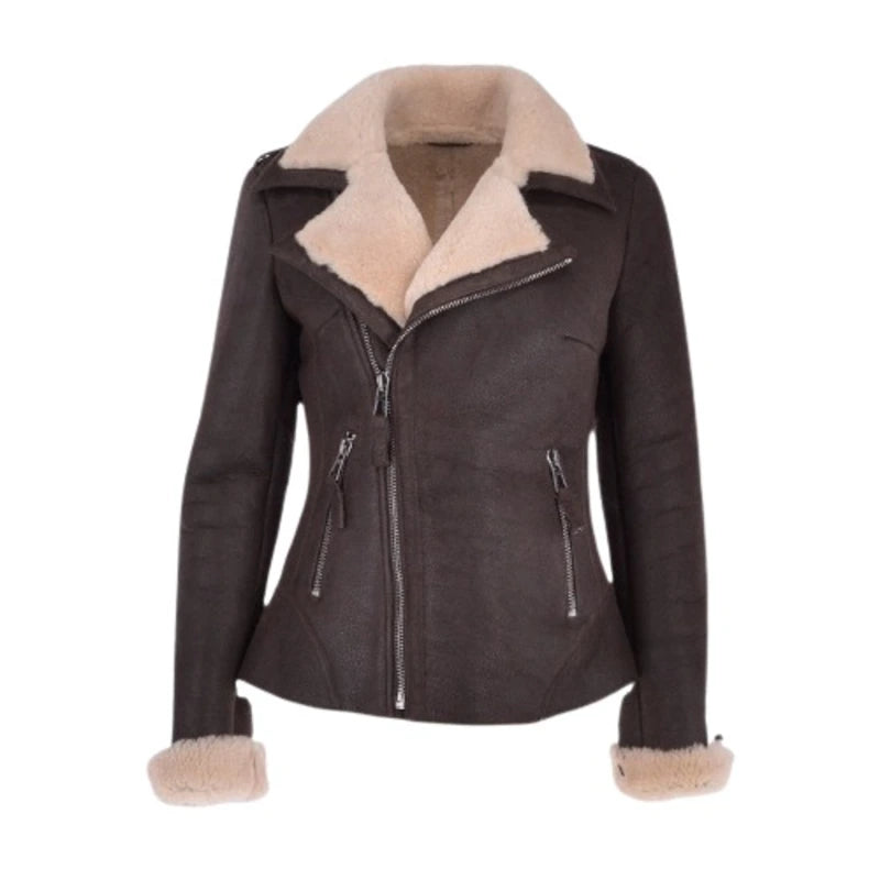 Women’s Aviator Shearling Brown Jacket