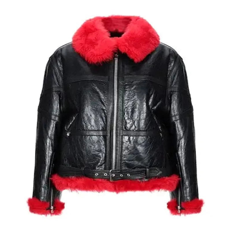 Women’s Red Aviator Shearling Jacket