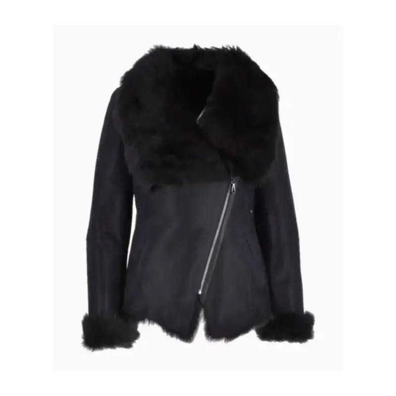 Womens Black Leather Shearling Jacket