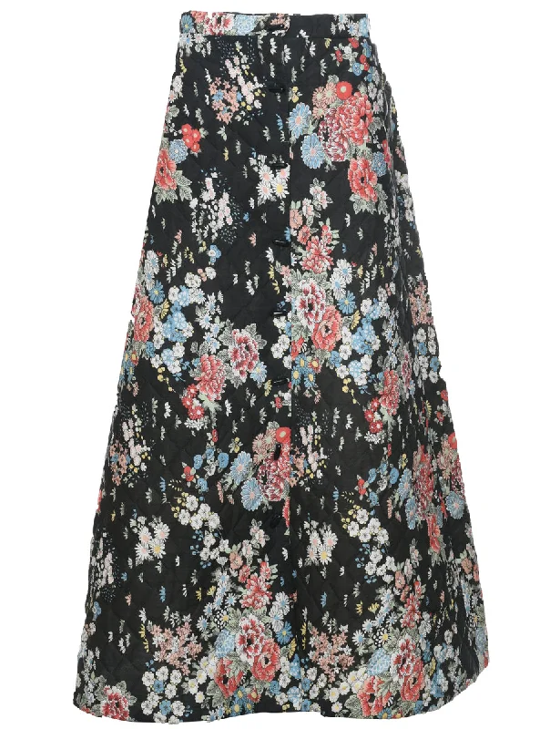 1970s Floral Pattern Midi Skirt - S