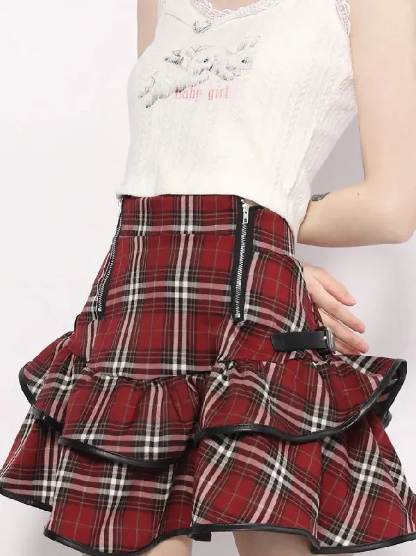 'Agitator' Harajuku Punk Red Checkerboard Skirt