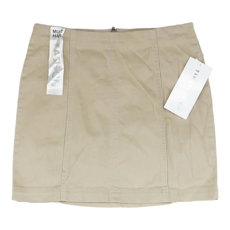 Beige Solid Mini Skirt