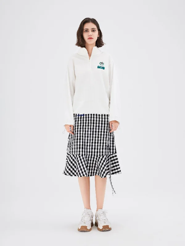 Black and White Gingham Graphic Print Fishtail Skirt