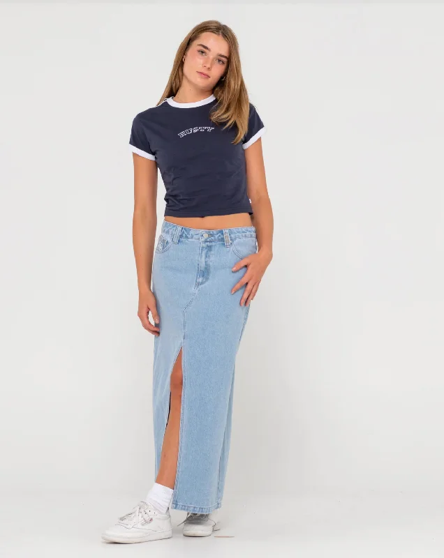 Celeste Low-Rise Denim Maxi Skirt