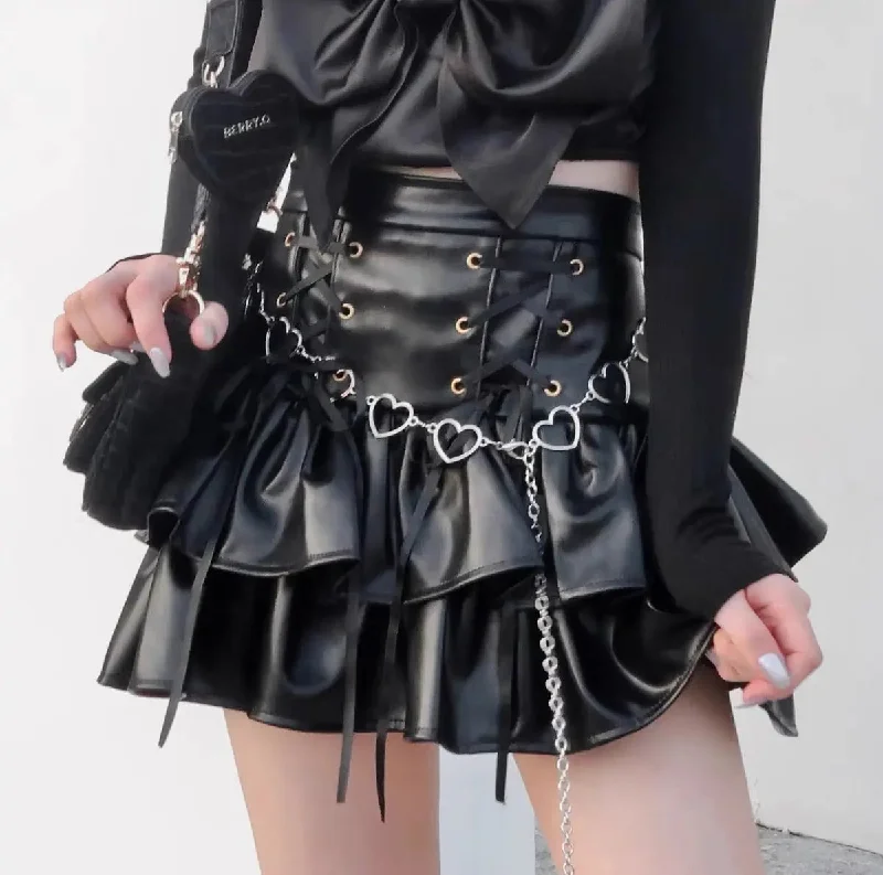 'Cocoa' Grunge Pu Leather Skirt