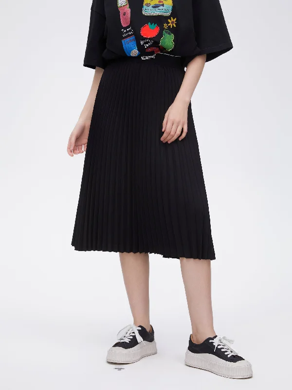 Elasticated Waist Pleated Half Skirt