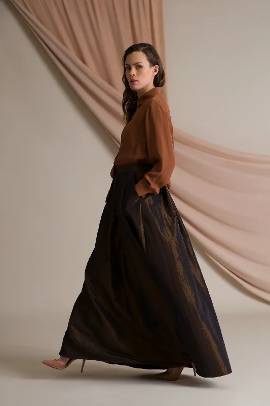 Elena Wide Hem Maxi Skirt Dark Brown