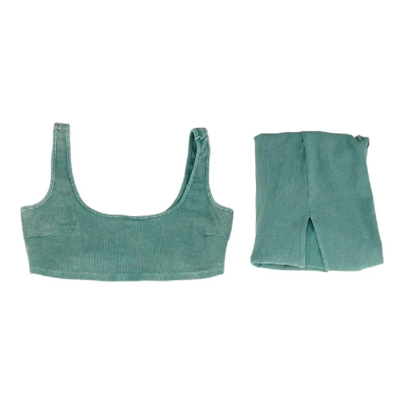 Green Solid Cropped Tank & Skirt Set