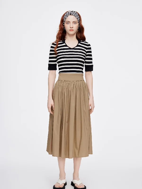 Khaki Pleated Skirt