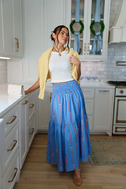 Floral Vine Maxi Skirt - Periwinkle