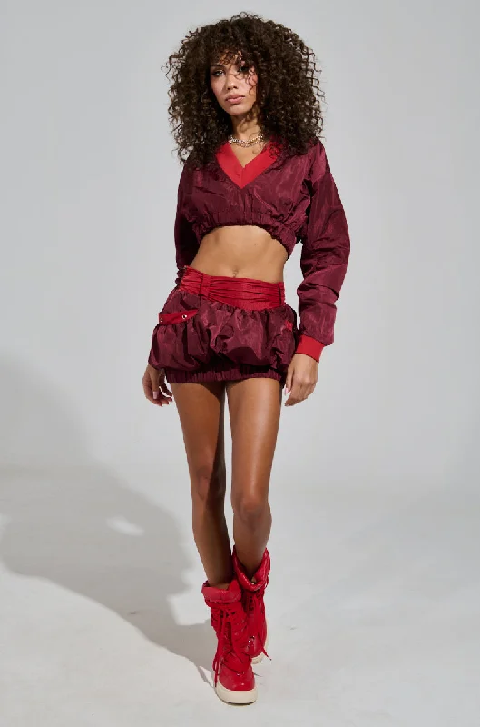 PUTTING IN WORK MINI BUBBLE SKIRT IN RED