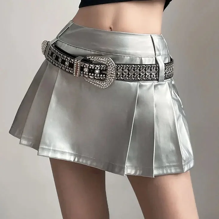 'Scale' Future Silver Metallic Pleated Skirt