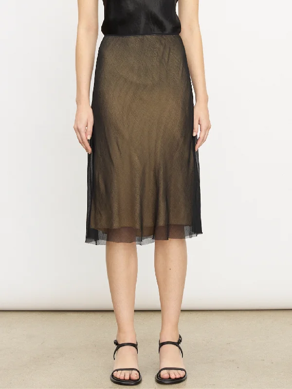 SHEER SLIP SKIRT IN BLACK/CHAMOIS