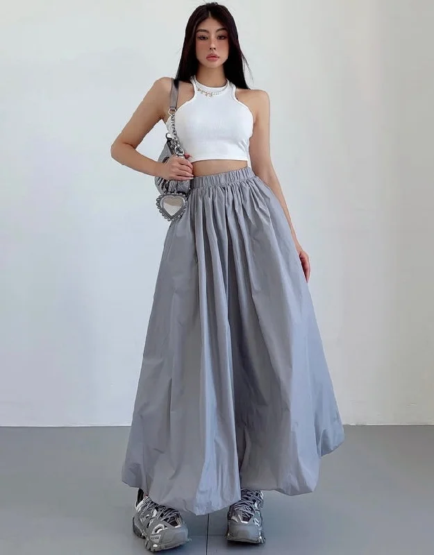 Stella Solid Color A-Line High Waist Long Thin Baggy Cargo Skirt