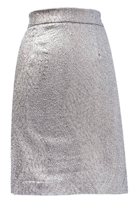 VON VONNI Women's Silver Shimmery Graphic Pattern Mini Skirt 3012 $98 NEW